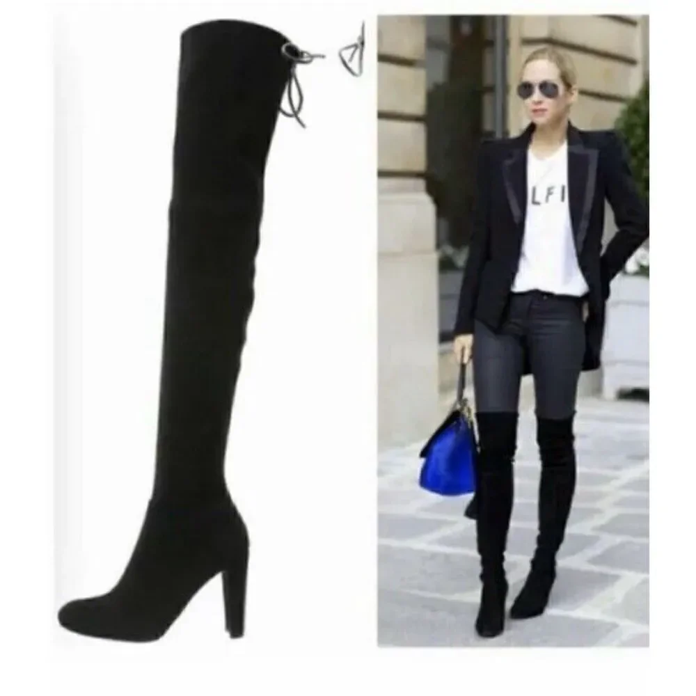 Stuart Weitzman Highland Black Over The Knee Suede Boots Size 9.5/ excellent